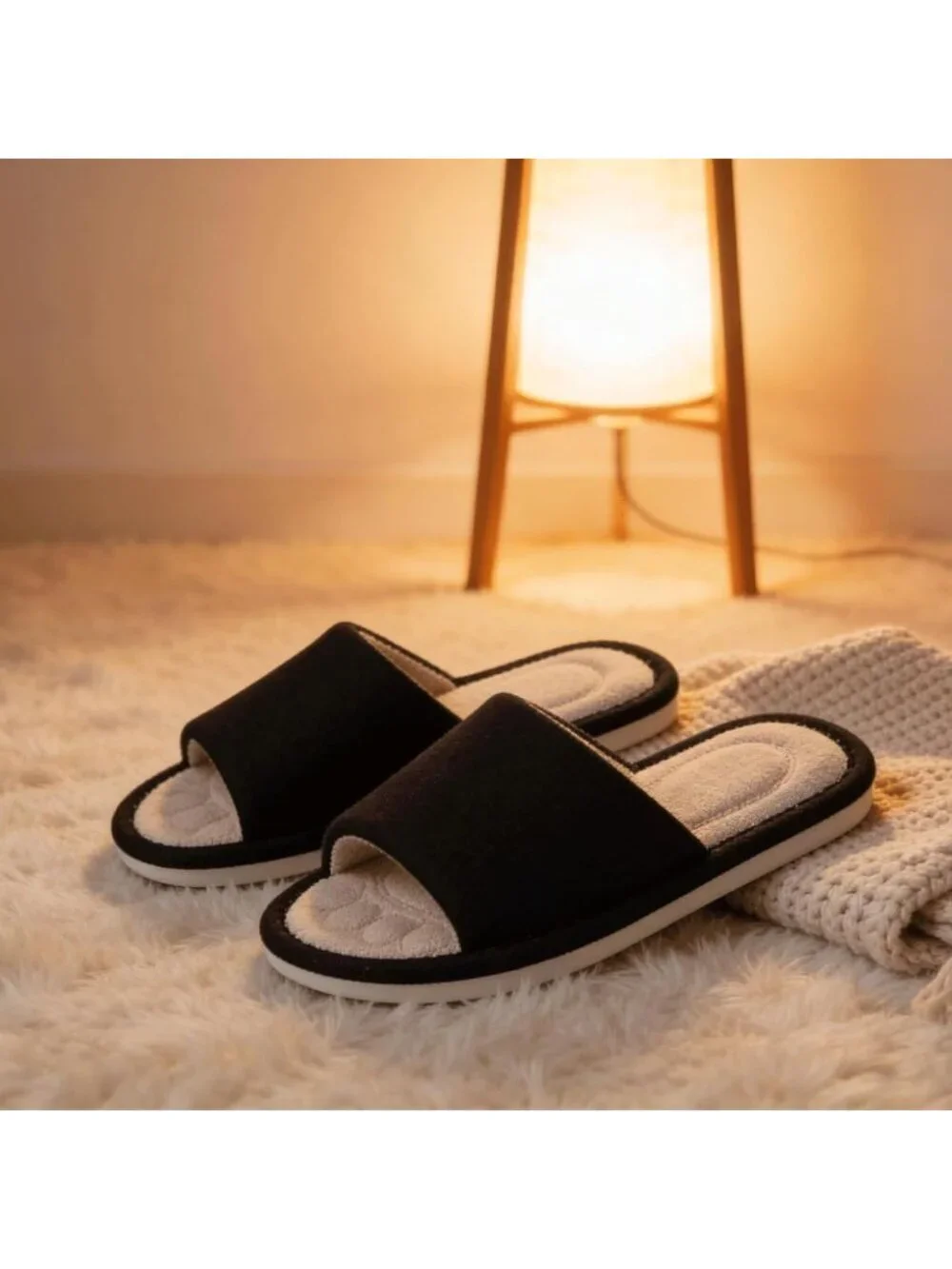 Men's Black Slippers Breathable Slip-on Indoor Slippers Washable Home Shoes